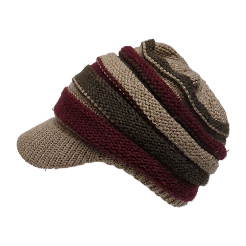 Chunky Knit Cap Crochet Newsboy Visor Hat Festival Boho Gatsby 20's Cabbie Fall